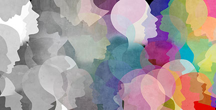 illustration of a bunch of silhouetted heads in profile.