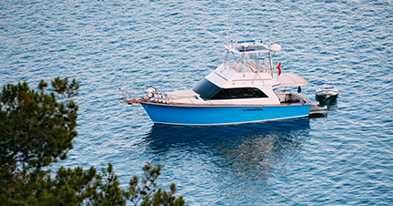 Luxury Fishing Motor Yacht Moored in the Bay